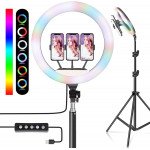 Wholesale Ring Light 14" RGB Ringlight with Desk Tripod Stand and 3 Cell Phone Holder 18 RGB Colors Dimmable LED Ring Light for Photography Shooting TIK Tok YouTube Video Recording Live Streaming Makeup (RGB)